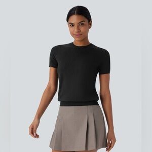 Halara Round Neck Short Sleeve Linen-Feel Sweater – Size Medium – NWT